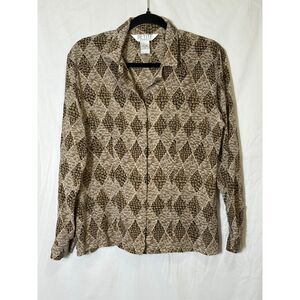 Petite Sophisticate Women's Vintage Brown Diamond Patterned Silk Blouse Size 12